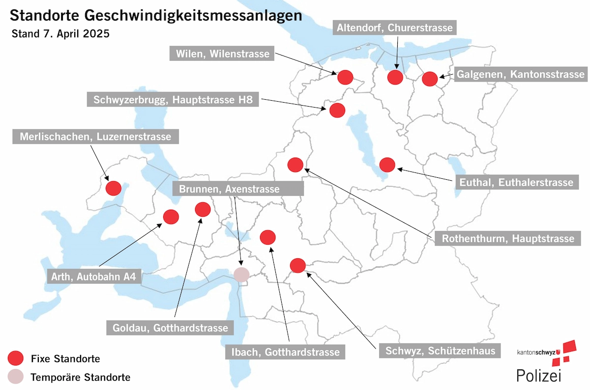 Standorte Geschwindigkeitsmessanlagen im Kanton Schwyz (SZ)